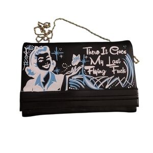 Black Statement Crossbody Bag Handpainted Pinstripe